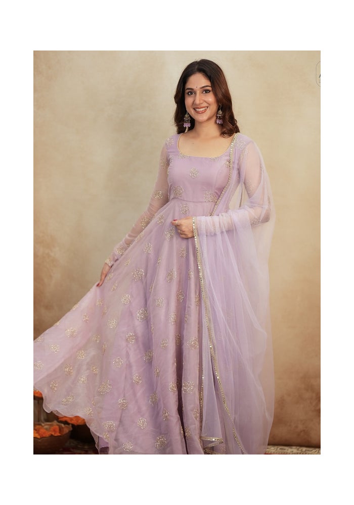 Malishka Export Lavender Anarkali Gown With Dupatta for Women - Image 5